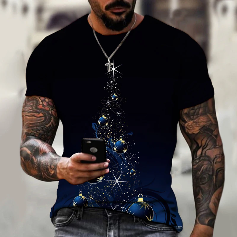 Новая зимняя мужская футболка брендовый дизайн Санта-Клаус Рождественская елка