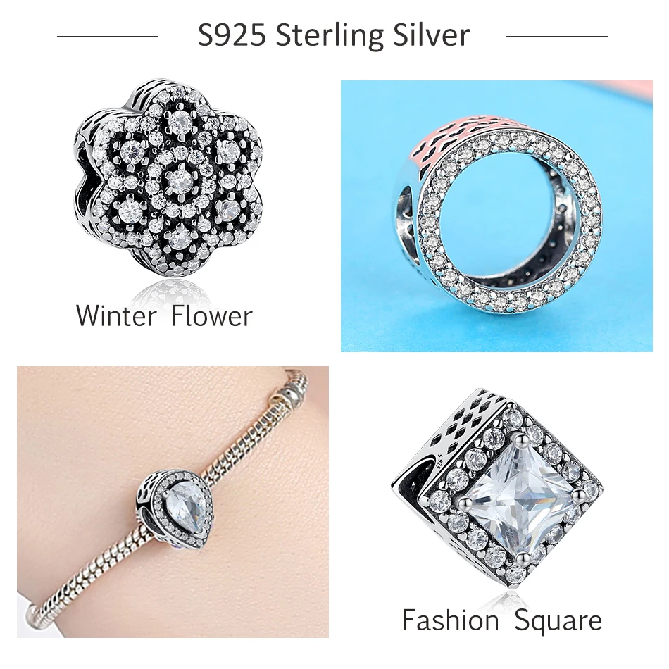 Fit pandora браслет стерлингового серебра 925 цветок, apple, узел Сердце, Клевер Хрустальные Бусы Подвески DIY Изготовления Ювелирных Изделий