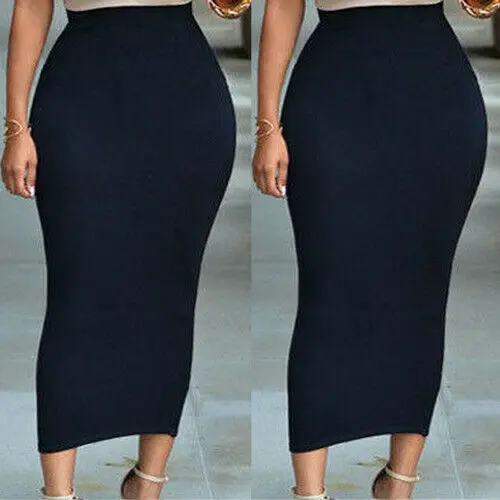 Эластичная трикотажная юбка-карандаш Женская высокая талия ниже колена миди