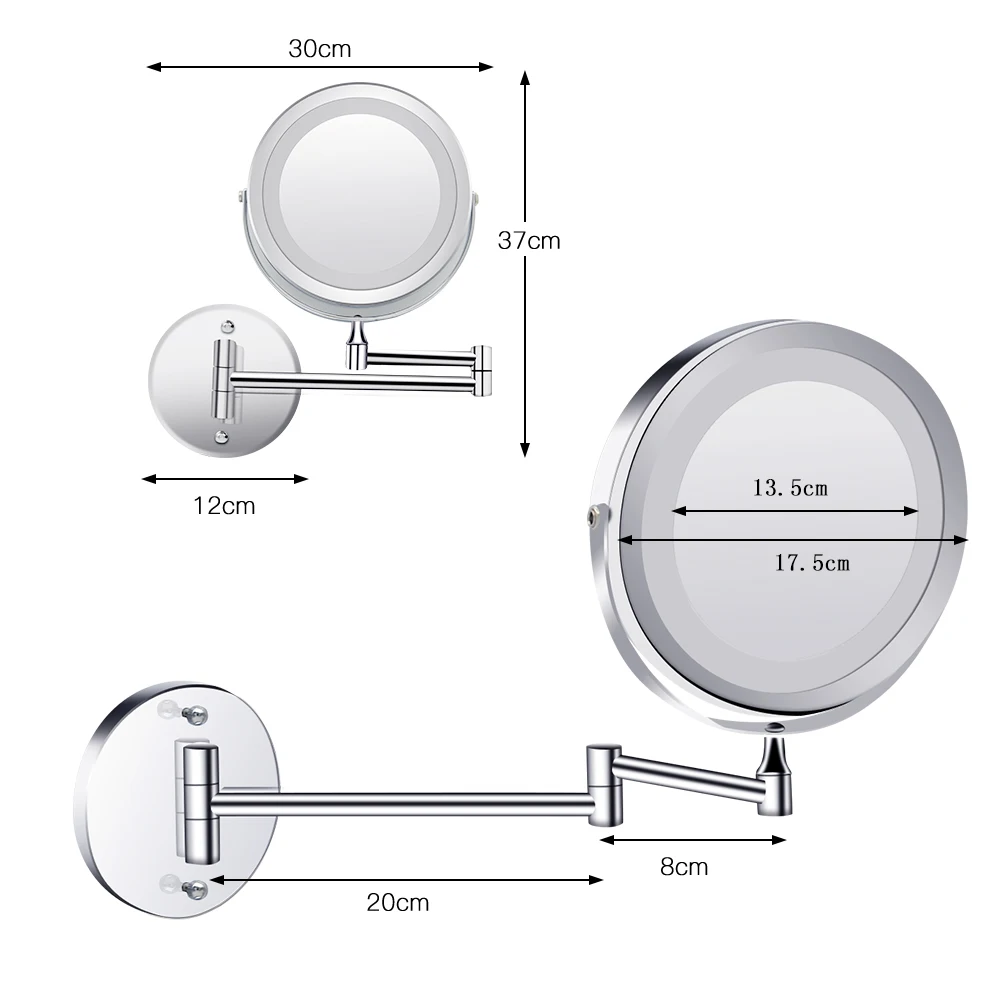 Настенное зеркало для ванной светодиодное косметическое с увеличением 1X/5X