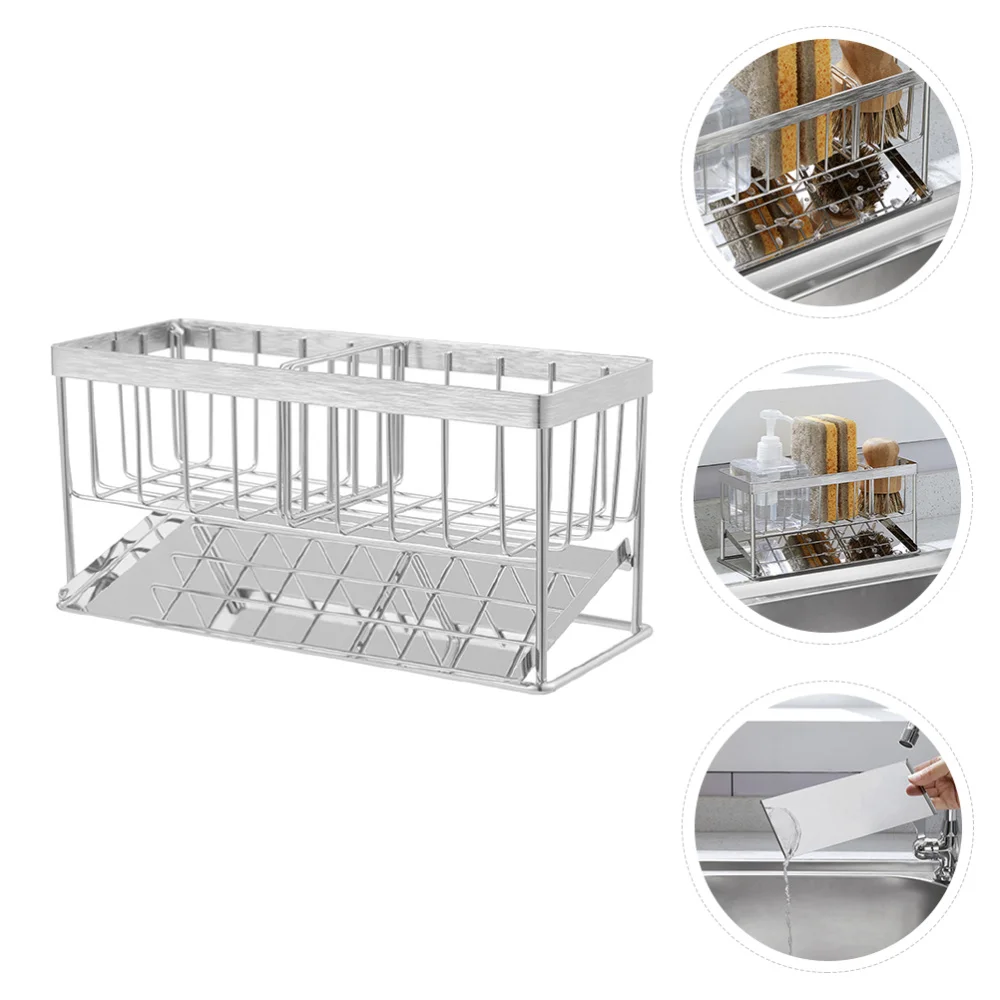 

1pc Kitchen Storage Rack with Drainage Tray Sponge Organizer Countertop Shelf Holder