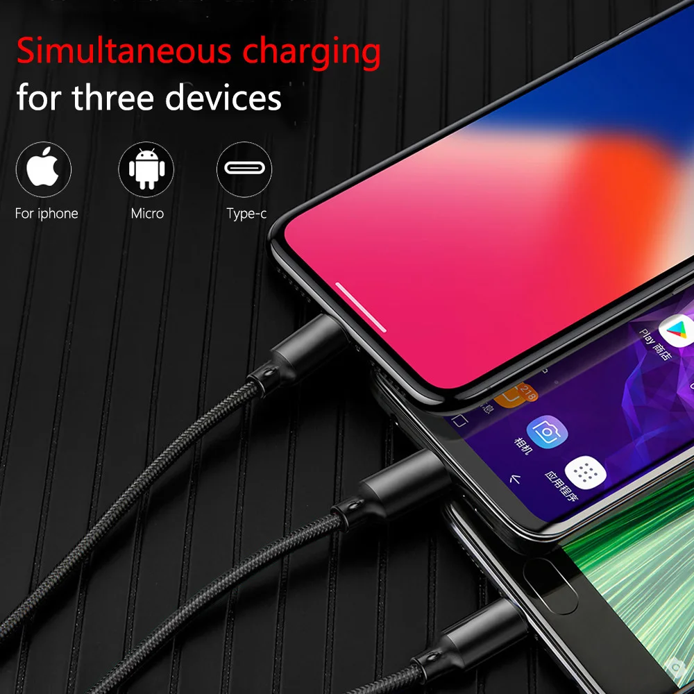 Горячий 3в1 usb type C Micro fast USB кабель c для iPhone XR XS Max X 8 7 зарядного устройства 0 35 М 2A