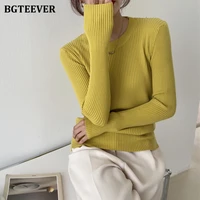 bgteever fashion new autumn o neck slim women sweater 2021 full sleeve stretched casual knitwear skinny female knitting tops