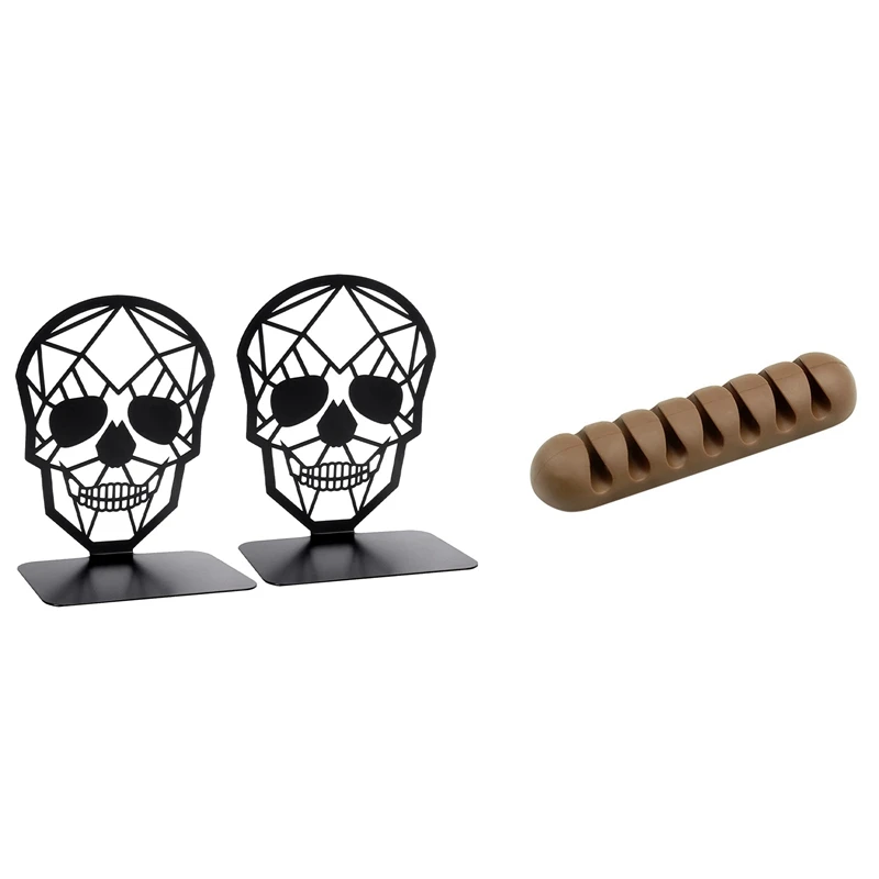 

1 Set Cable Organizer,Fixed Cable,Car Cable Organizer & ​2 Pack Skull Design Black Bookend,Book Ends