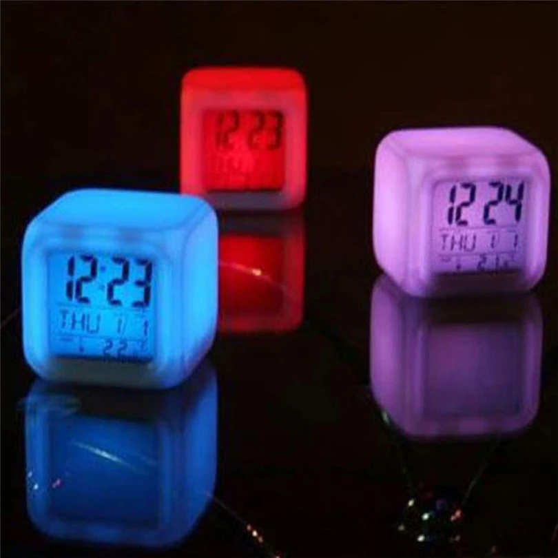 Светодиодный Будильник Colock 7 цветов цифровой Настольный гаджет будильник
