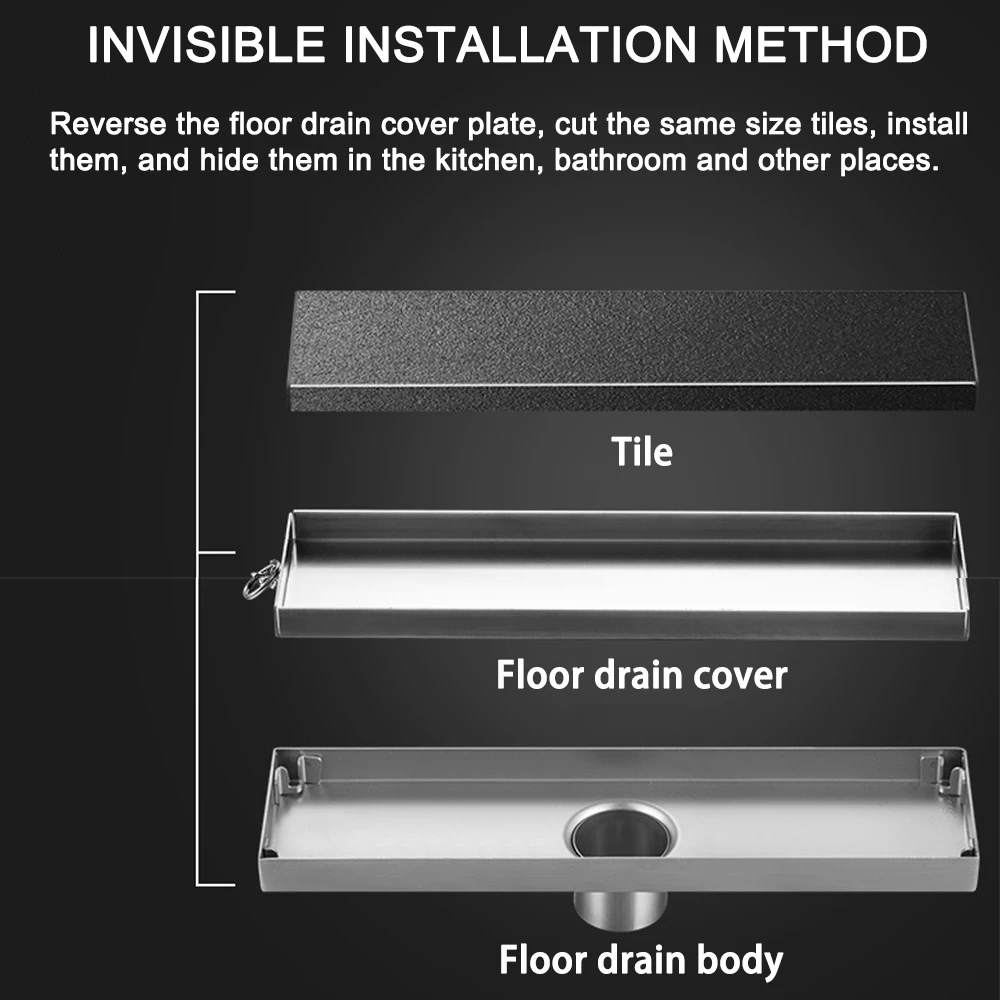 invisible bathroom floor drain stainless steel anti odor drainage rectangle shower drain for hotel free global shipping