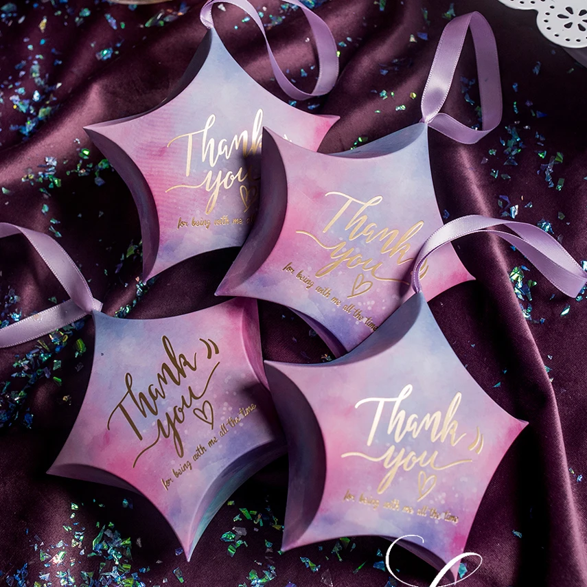 

New five-pointed star wishing star hand-carry wedding candy box starry sky purple Box Party packaging/Wedding Favours candy Box