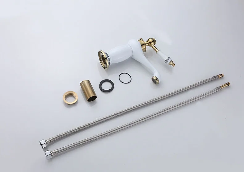 Смеситель для раковины в ванную комнату золотой кран из сине белого фарфора