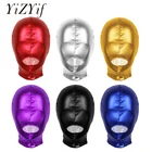 Маска-капюшон блестящая латексная унисекс, с металлическим отверстием для рта, головной убор, маска на все лицо, латексный головной убор для ролевых игр