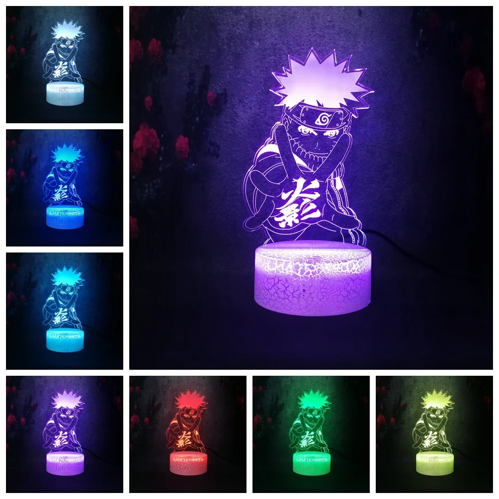 Новинка 2020 хит продаж игровой веер Наруто RGB настольная лампа 3D Uaumaki Какаши Саске
