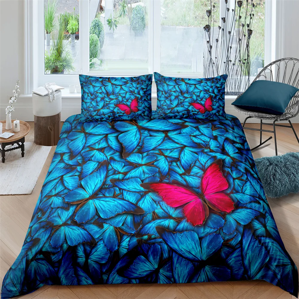 

2021 3D Vivid Butterfly Bedding Set Queen Duvet Cover with Pillowcase Bed Cover Botanical Quilt Cover 2/3pcs Wholesale