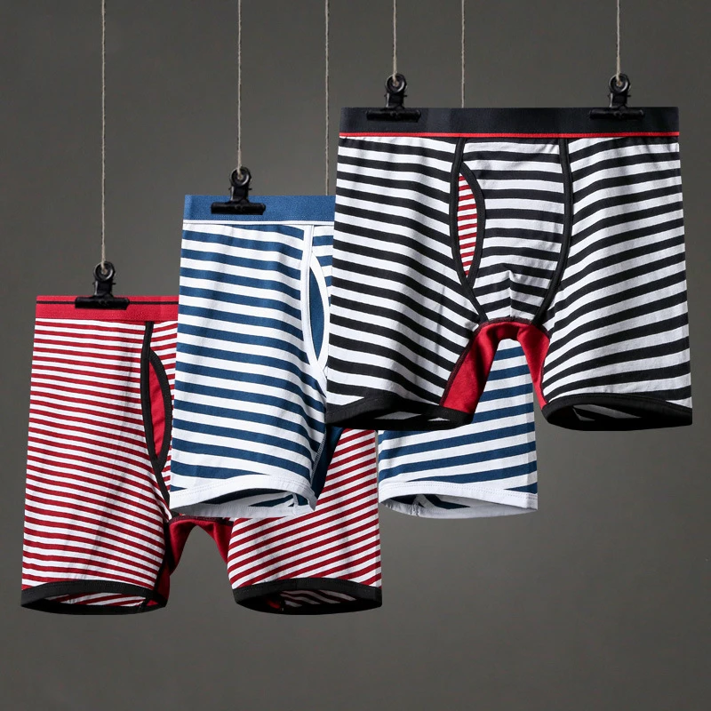 Длинные хлопковые боксеры IYUNYI мужские шорты в полоску до середины талии|long leg boxer