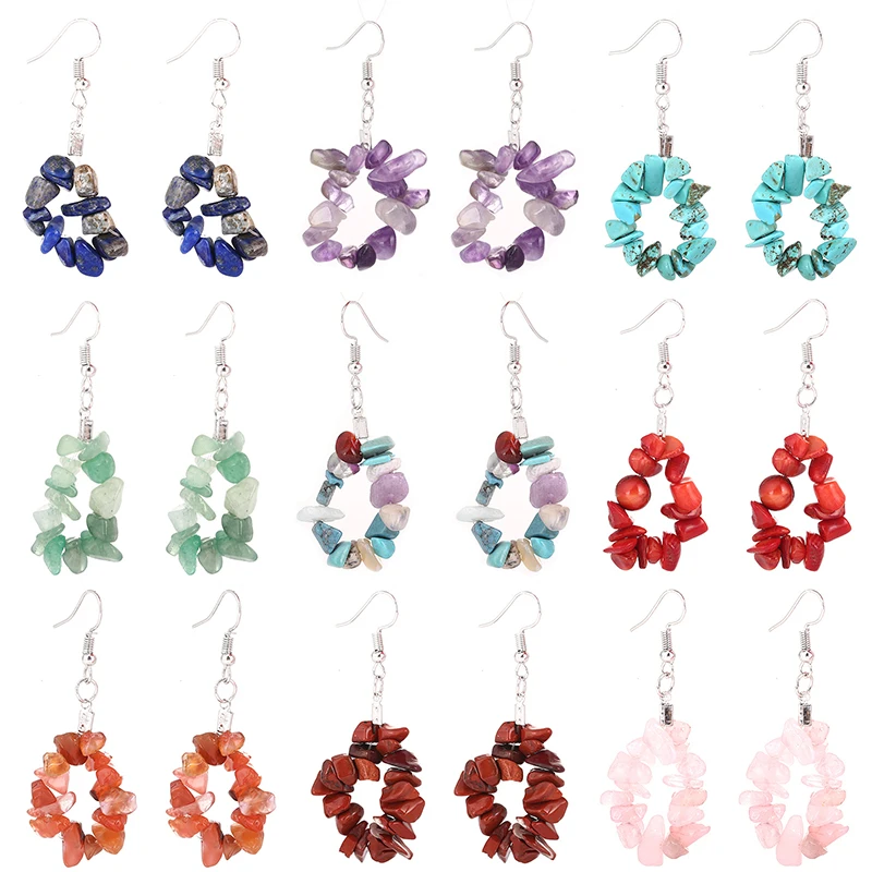 

New Fashion Amethyst Stone Earrings Simple Multi Color Natural Stone DIY Beaded Earrings Wedding Bride Accessories