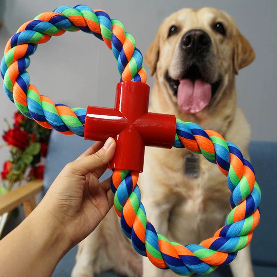 

Interactive Dog Cotton Rope Puller Ring Molar-resistant Teeth Cleaning Toy for Medium Large Breed Dog Training Supply