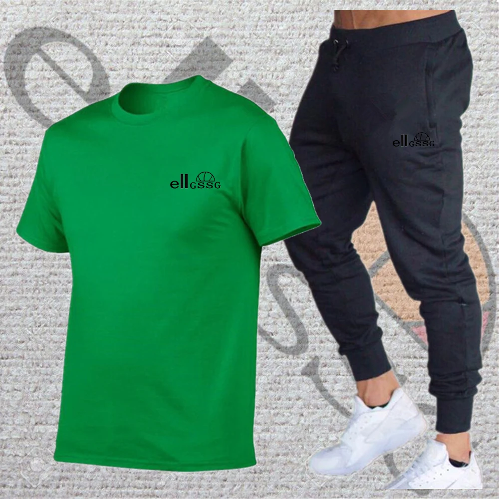 

2021 Casual Tshirt Print Trousers Men New Hot Sale Men's Sets Round Neck T Shirts+pants Two Pieces Sets Casual Tracksuit Male