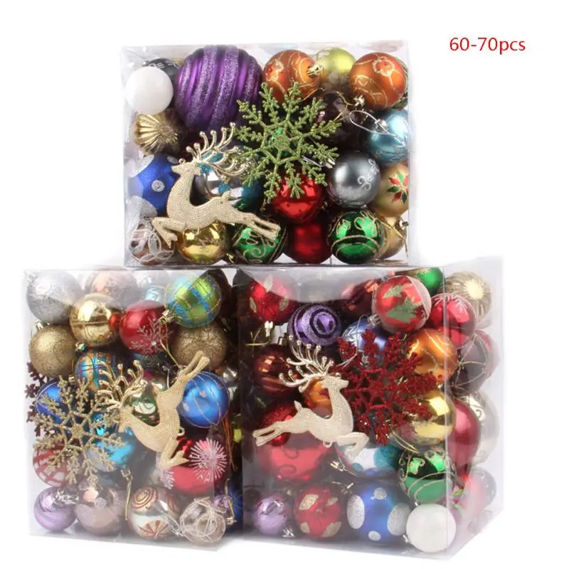 60-70ct Assorted Christmas Balls Ornament for Xmas Trees Parties, Holiday Decor