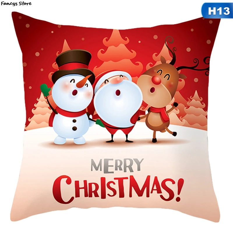 

Santa Elk Snowman Attractive Pillowcase Christmas Style Bright-color Polyester Peach Skin-friendly Hard To Fade Cushion Cover