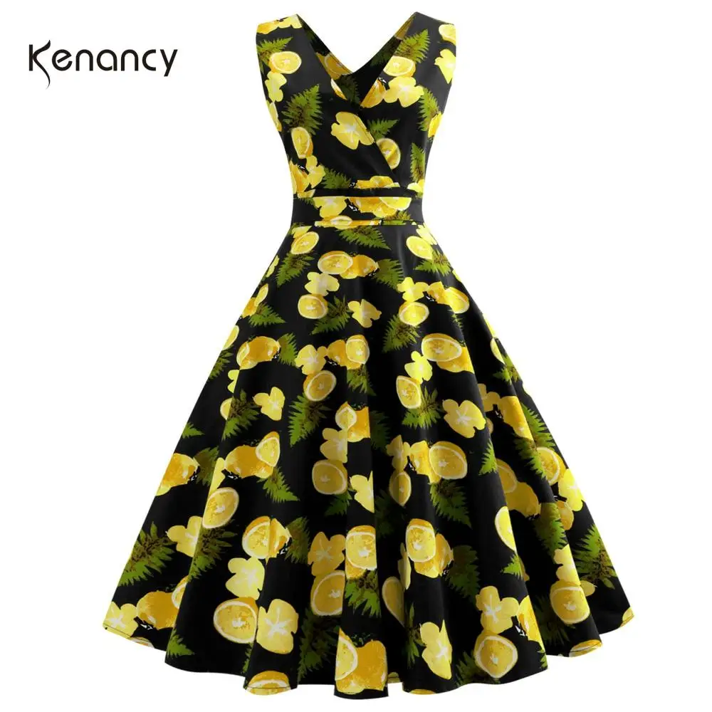 Платье Kenancy женское винтажное с принтом лимона в стиле ретро на весну и лето