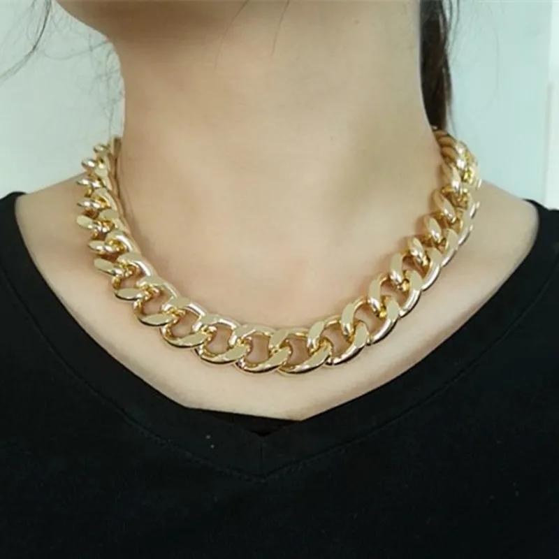 

Punk Hip Hop Short Choker Necklace Bracelet for Women Gold Color Thick Chain Necklace Men Jewelry