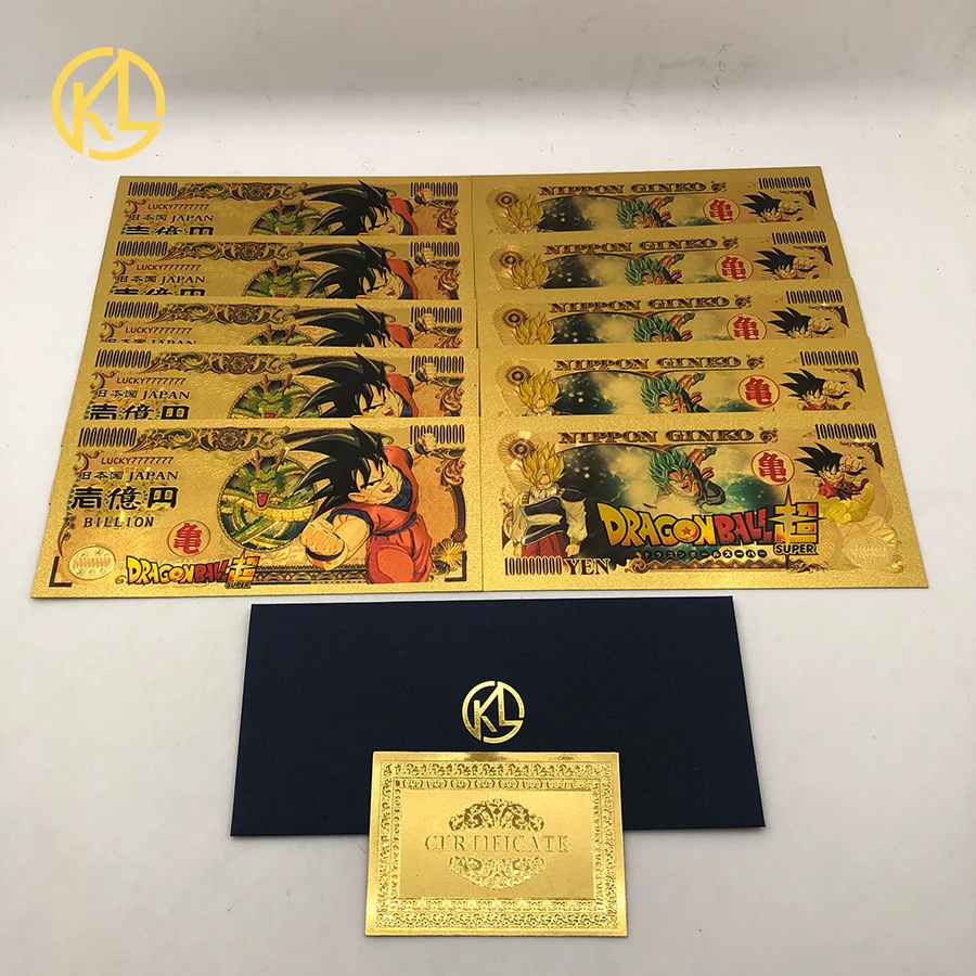 10 шт./лот японский аниме DBZ цельный персонаж Золотой Сувенир банкнота для