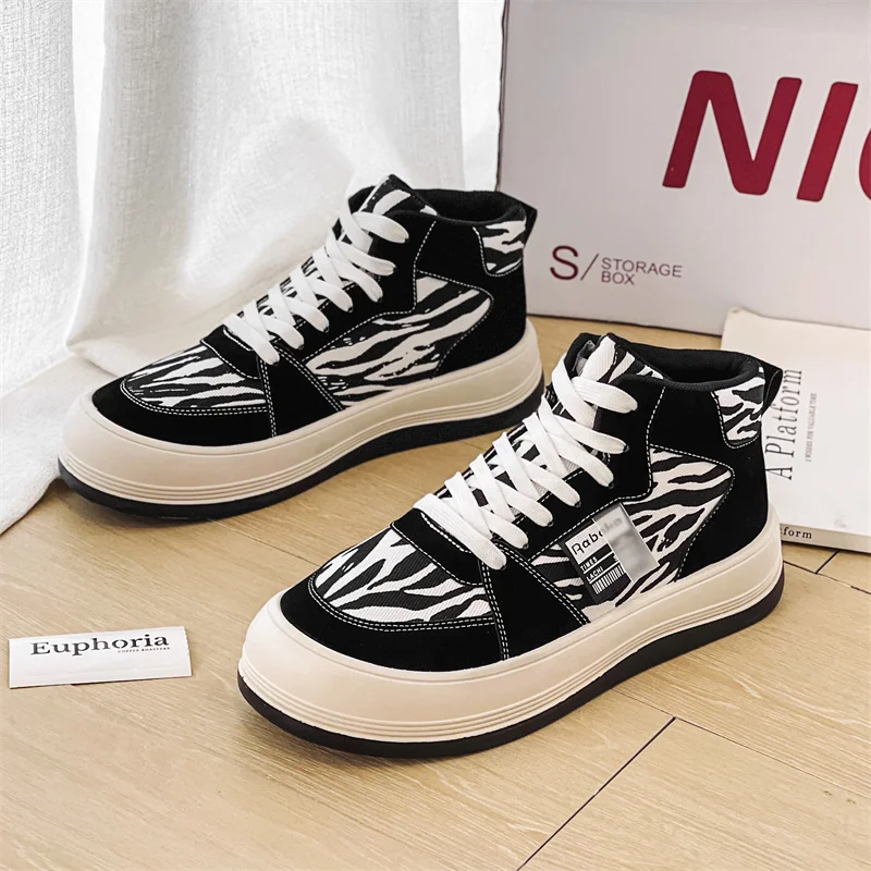 

New spring and autumn men's high-top zebra big toe platform shoes Hong Kong style trend casual wear-resistant sneakers
