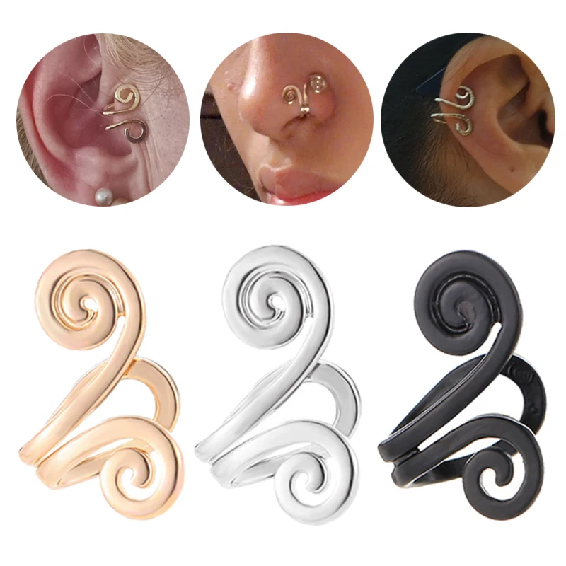 

1/2/3Pcs Spiral Fake Nose Ring Hoop Helix Piercing Nose Cuff Non Piercing Clip On Earrings Ear Cuff Body Jewelry Bijoux