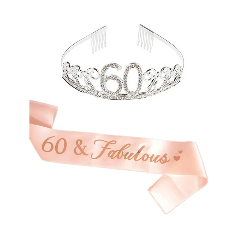 Pink 21/30/40th Birthday Gold Tiara and Fabulous Glitter Satin Sash Happy 30th Party Supplies for 30 | Дом и сад