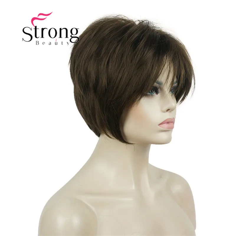 8 Lt Chestnut Brown StrongBeauty короткий слоистый блондин Толстый Пушистый полный синтетический парик Тепло ОК - Цвет: 8 Lt Chestnut Brown
