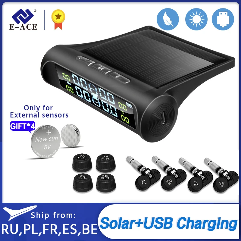 E ACE Автомобильная TPMS солнечная энергия Система мониторинга давления в шинах