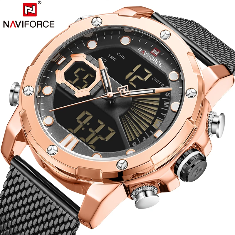 Часы наручные NAVIFORCE Мужские кварцевые роскошные светодиодсветодиодный цифровые