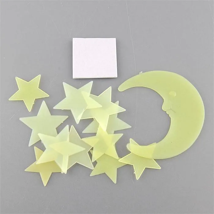 Мультяшная Луна Звезда фосфоресцирующая искусственная пластиковая наклейка на