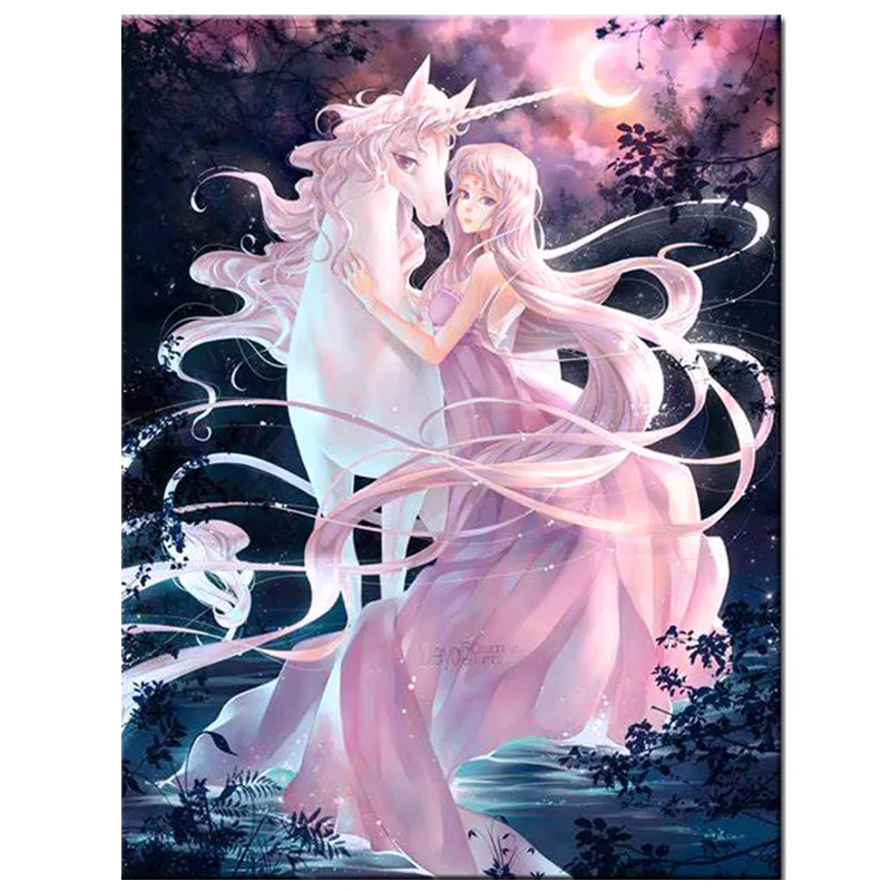 

KAMY YI Boutique Pink Unicorn and Little Girl 3D Diy Diamond Painting Photo Embroidery Mosaic Mural European Home Decor