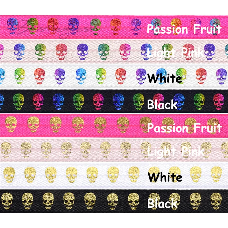 Оптовая продажа 50 ярдов 5/8 дюйма 15 мм Радужный принт в виде черепа из фольги