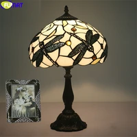 fumat tiffany style table lamp black dragonfly lampshade 12 inch stained glass desk light handicraft arts european alloy frame