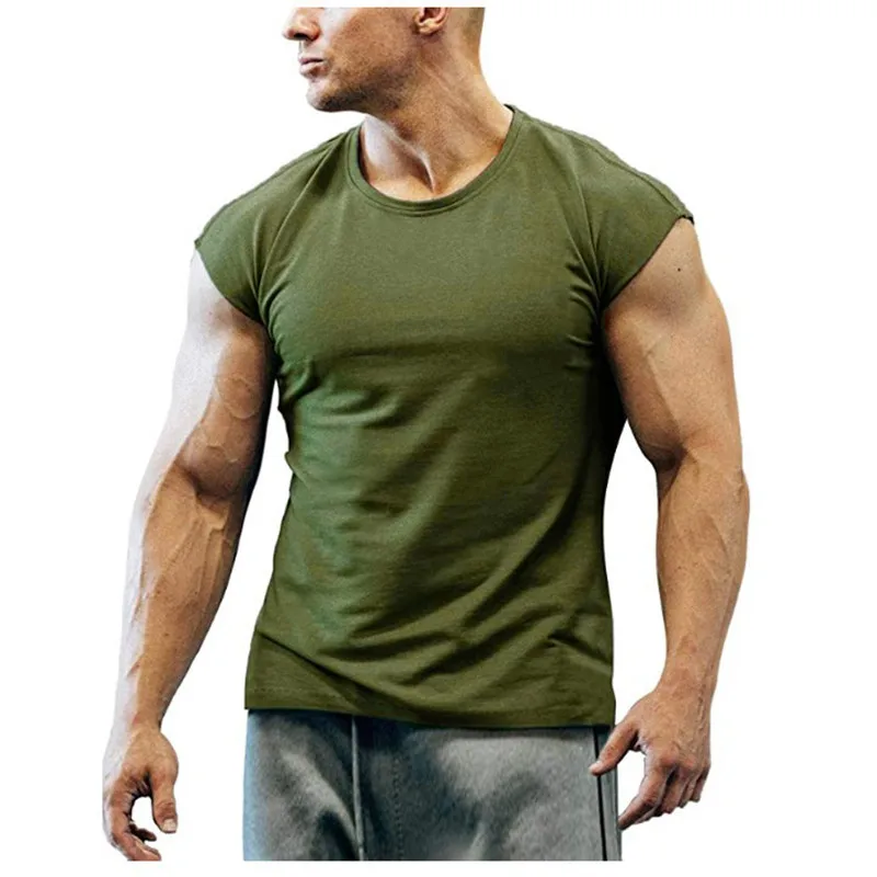 Fashion Sleeveless T-shirt Men's Summer Leisure Sports Round Neck Pullover Fitness Camisas De Hombre Gym Clothing Bodybuilding
