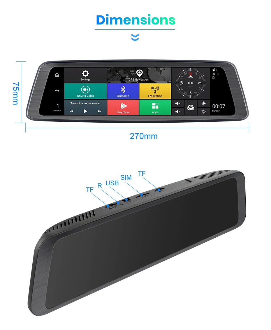 Junsun Восьмиядерный 4G 4 канальный ADAS Android автомобильный видеорегистратор Dashcam 1" зеркало заднего вида gps WiFi FHD 1080P видеорегистратор заднего объектива
