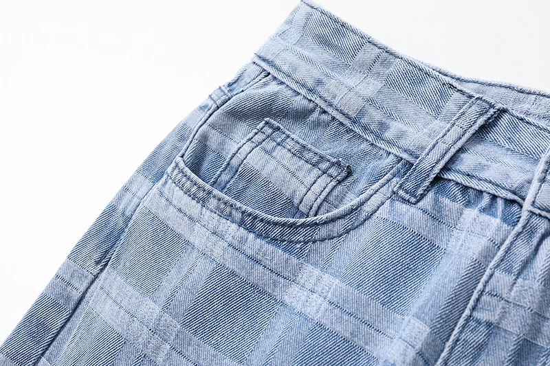 

[EAM] High Waist Blue Plaid Long Denim Casual Wide Leg Jeans New Loose Women Trousers Fashion Tide Spring Autumn 2021 1DE0026