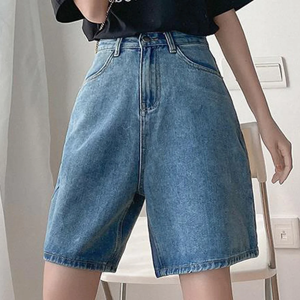 

Джинсовые шорты для женщин на лето, свободные штаны с высокой посадкой Короткие джинсы брюки размера плюс половина джинсовые манжеты брюки ...