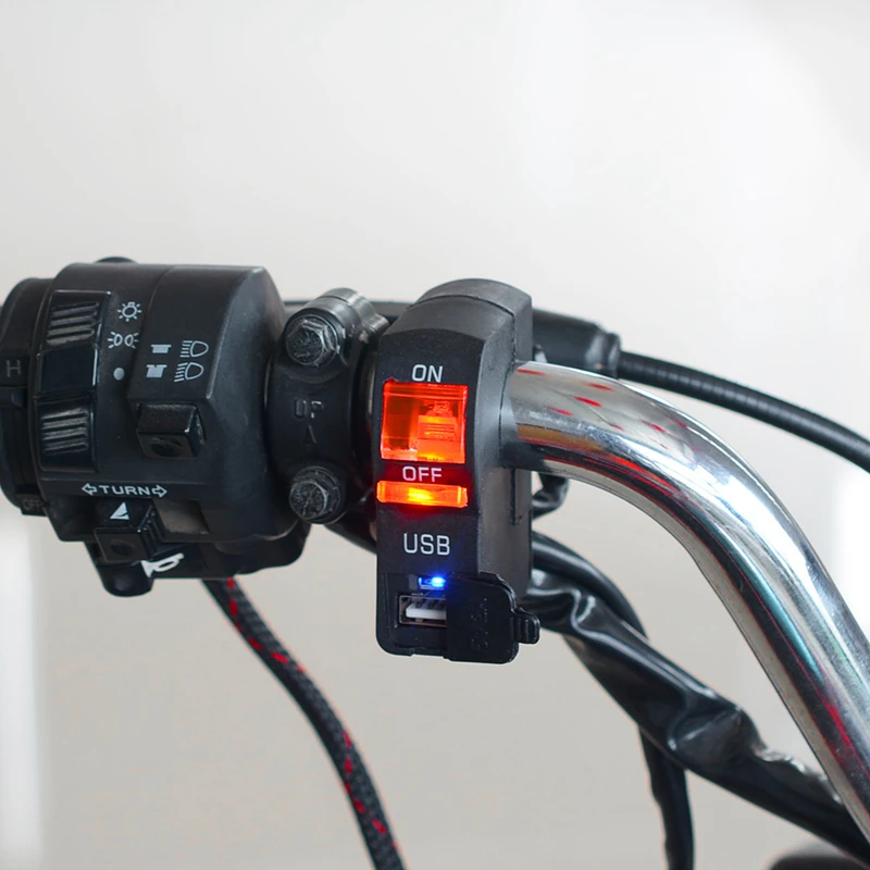 LMoDri Universal Motorcycle Switch USB LED charger Handlebar ON-OFF Button DC12V U5 U7 Head Lamp Angel Eyes | Автомобили и
