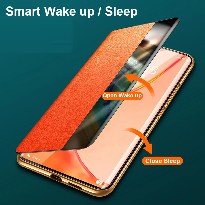 luxury fashion genuine leather flip cover for huawei mate 40 rs pro plus 30 sports car case smart window view sleep shockproof free global shipping