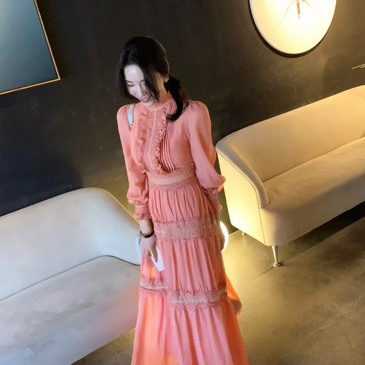 Женское шифоновое платье с длинным рукавом длинное ТРАПЕЦИЕВИДНОЕ Платье макси