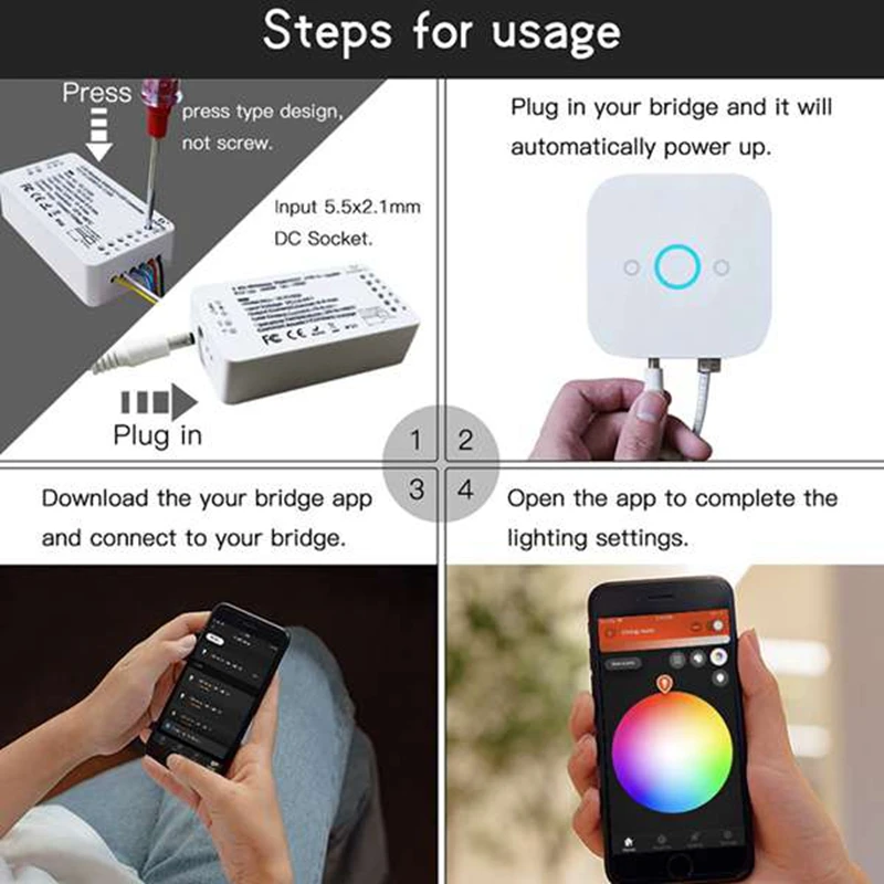 

GLEDOPTO RGB+CCT Zigbee Smart LED Strip Controller Voice Control Work with Echo Plus for SmartThings ZIGBEE 3.0 2ID Controller