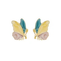 925 silver oil drop earrings asymmetrical butterfly earrings oil painting style earrings woman earrings stud earrings