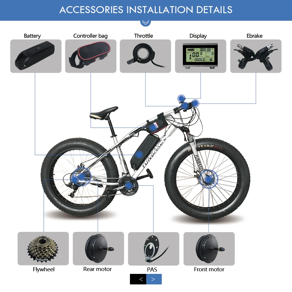 

Ebike Kit 48V 500W Rear Cassette Hub Motor Electric Snow Bike Conversion Kit 20'' 26'' 4.0 Wheel Dropout 190mm ebike kit