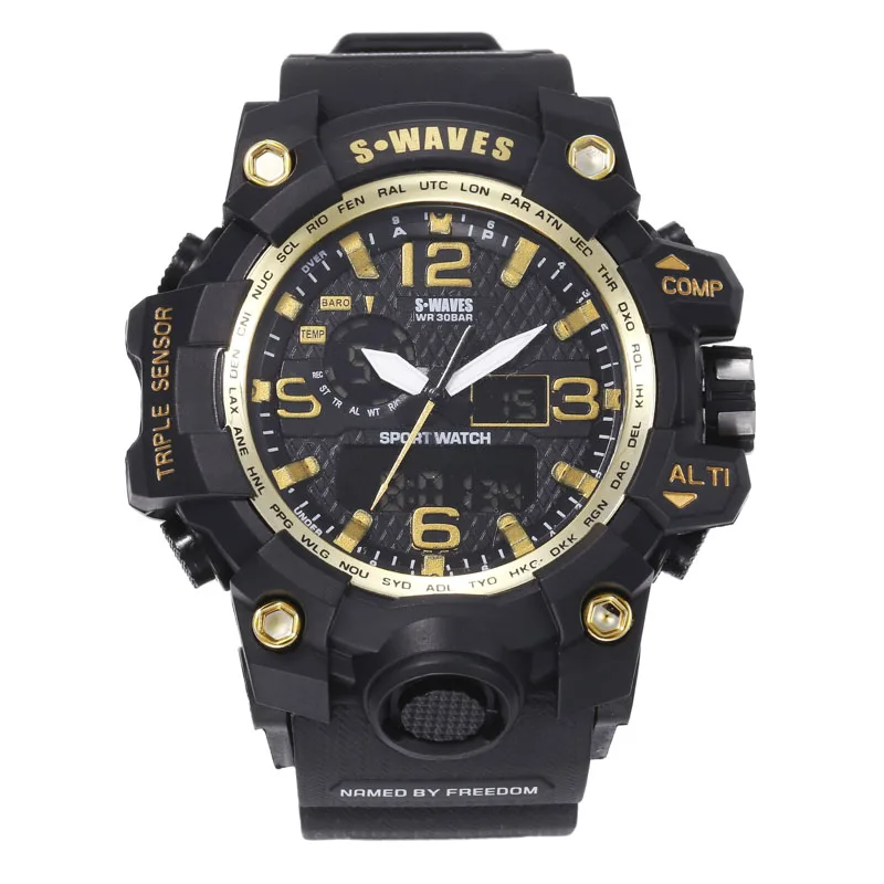 

Reloj de cuarzo para hombres de marca deportiva y de ocio, pantalla dual impermeable, reloj deportivo c