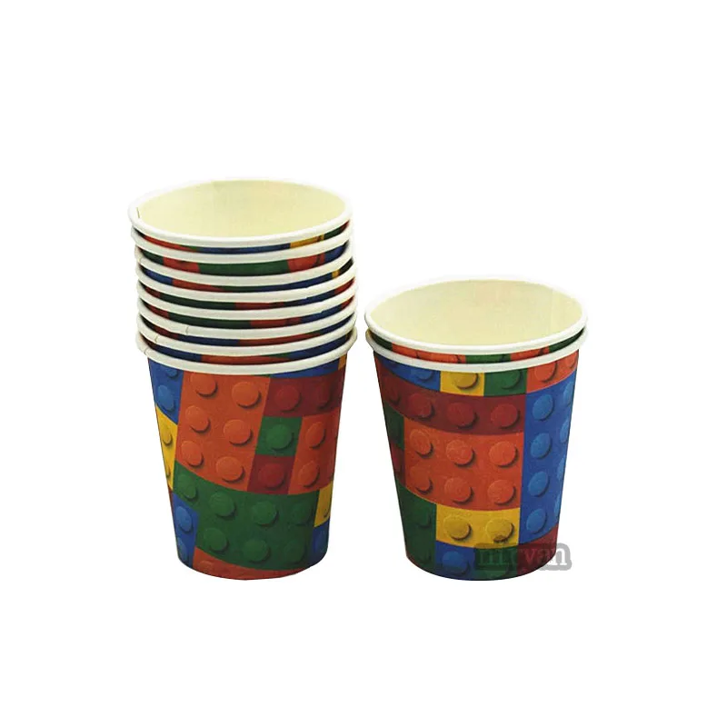 10 шт./лот одноразовые столовые приборы coclorful блоки лего бумажные чашки для