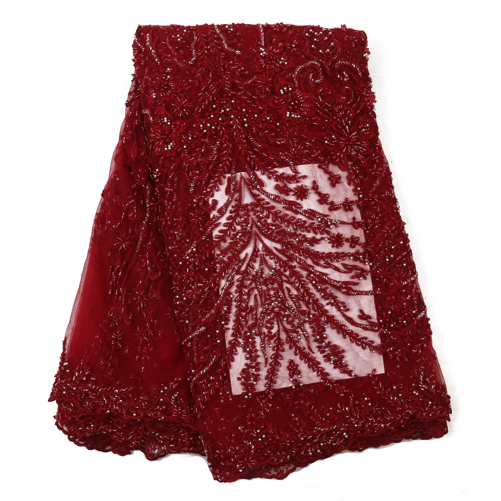 

Nigerian Handmade Beaded Lace Fabrics 2020 High Quality Lace African Lace Fabric Wedding African Tulle Lace Material YA3554B-3