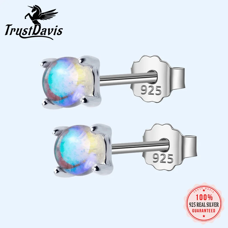TrustDavis New 100% 925 Solid Real Sterling Silver Small Gradient Color Composition Glass Stud Earrings For Girls Gift DA48 | Украшения и