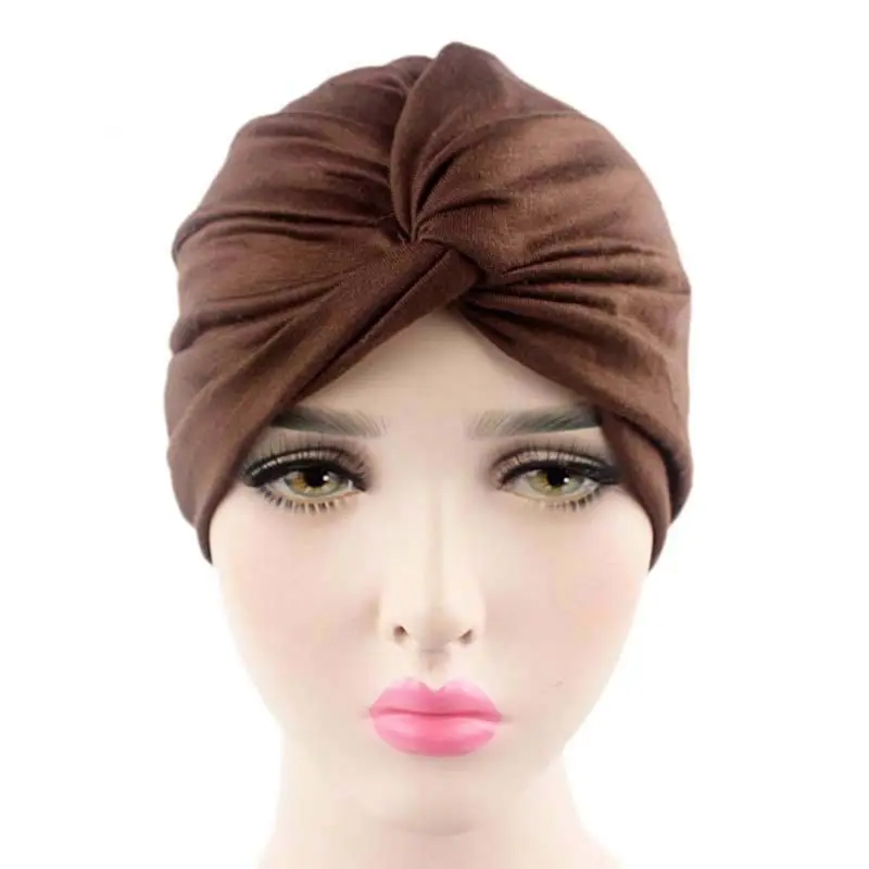 

Womens Solid Color Plain Twist Pleated Hair Turban Cap Head Wrap Chemo Beanie G92D
