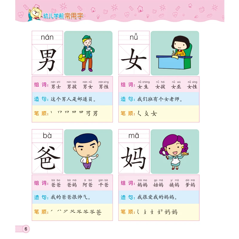 

4pcs/set 1988 Words Books New Early Education Baby Kids Preschool Learning Chinese characters cards with picture and pinyin 0-6